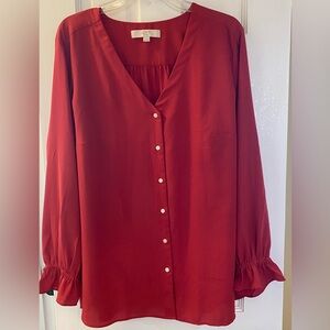 LOFT Red Button-Up Blouse